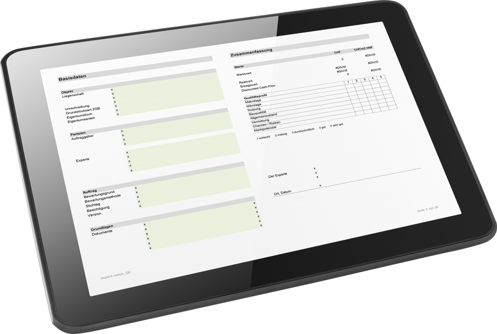 Tabletansicht des Immobilienbewertungstools